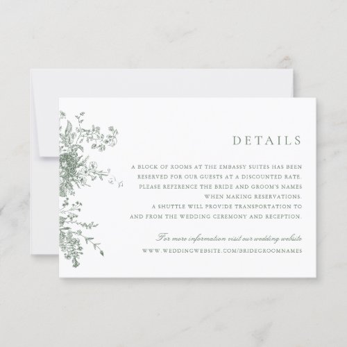 Elegant Floral Sage Green Vintage Wedding Details Invitation