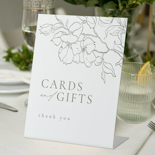 Elegant floral Sage Green Wedding Cards And Gifts Pedestal Sign