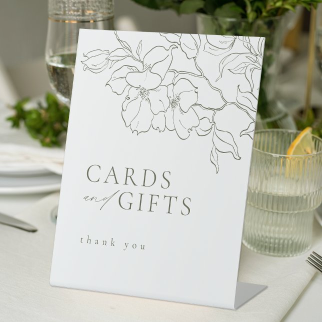 Elegant floral Sage Green Wedding Cards And Gifts Pedestal Sign (Creator Uploaded)