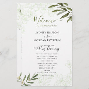 Elegant Floral Sage Green Wedding Ceremony Program