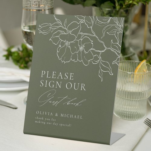 Elegant floral Sage Green Wedding Guest Book Pedestal Sign