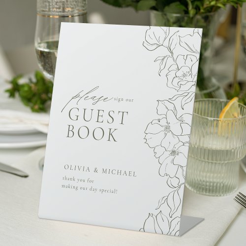 Elegant floral Sage Green Wedding Guest Book Pedestal Sign