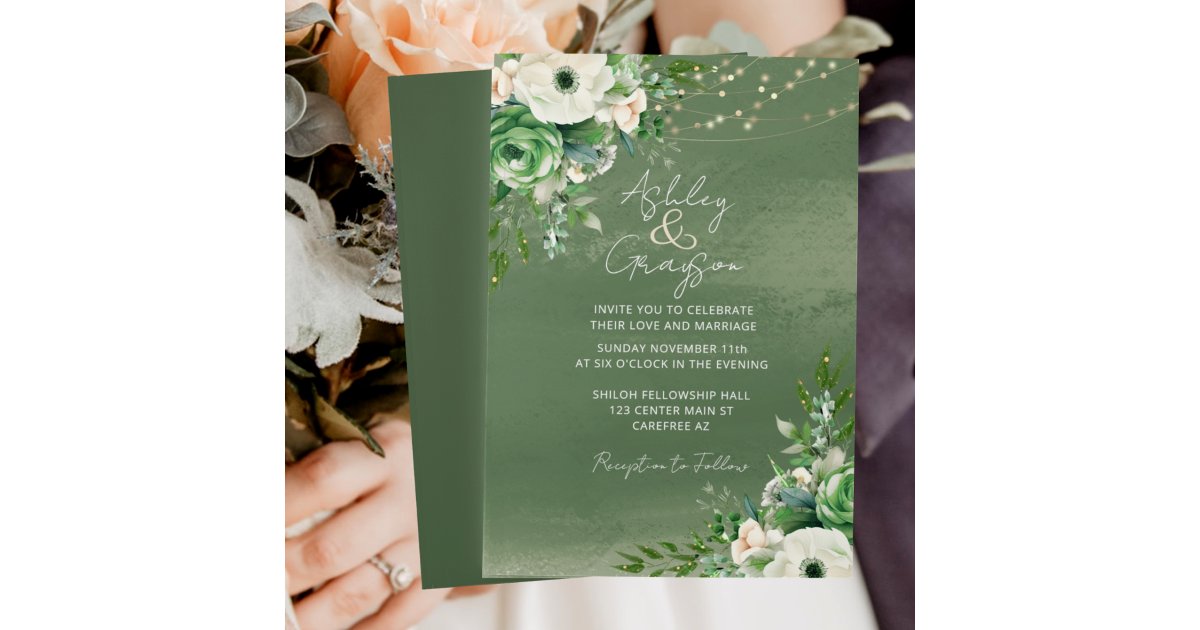Elegant Floral Sage Green Wedding Invitation | Zazzle