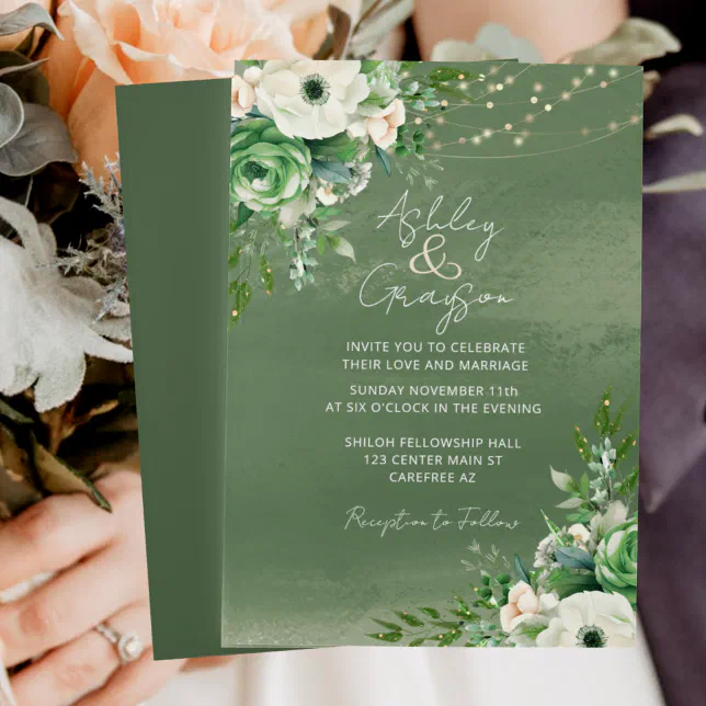 Elegant Floral Sage Green Wedding Invitation | Zazzle