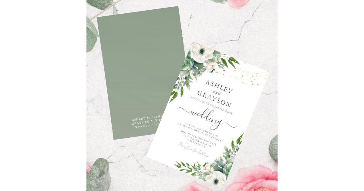 Elegant Floral Sage Green Wedding Invitation | Zazzle
