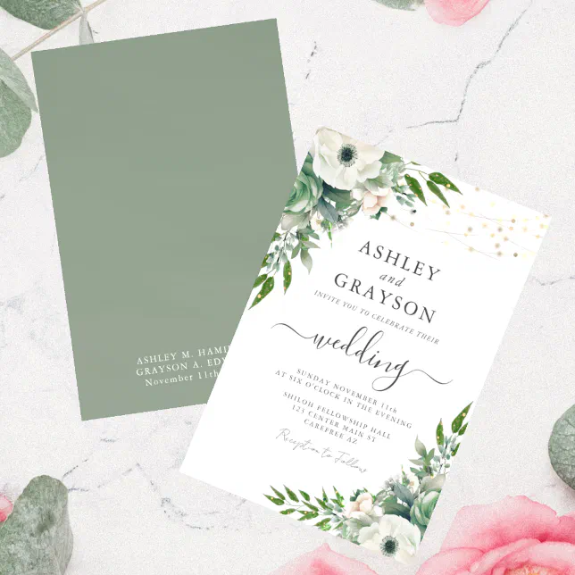 Elegant Floral Sage Green Wedding Invitation | Zazzle