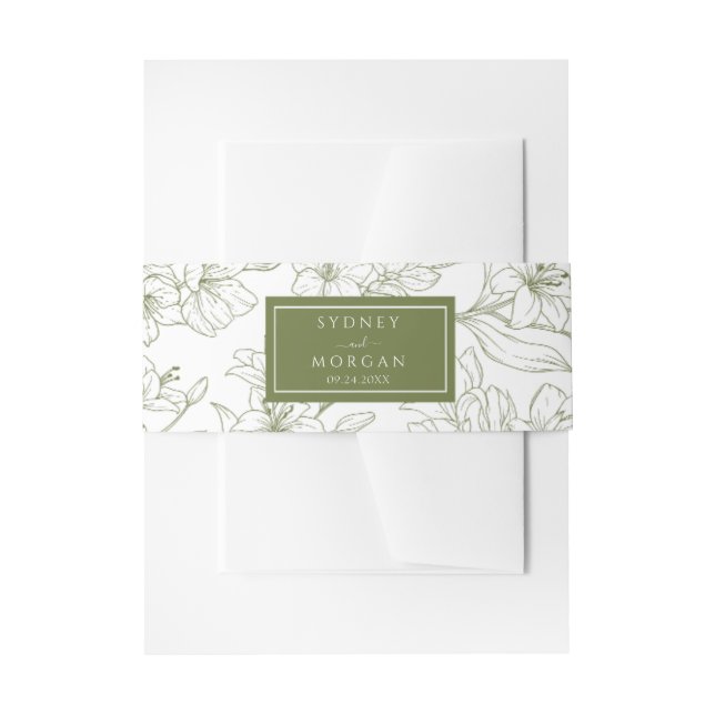 Elegant Floral Sage Green Wedding Invitation Belly Band (Front Example)