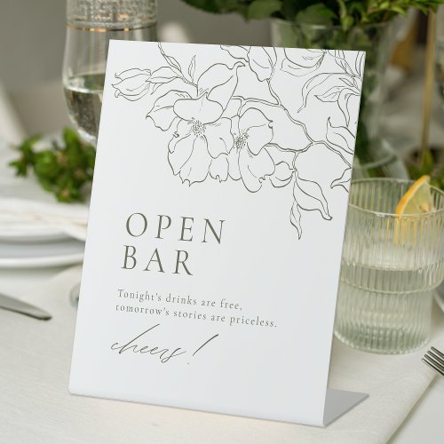 Elegant floral Sage Green Wedding Open Bar Pedestal Sign