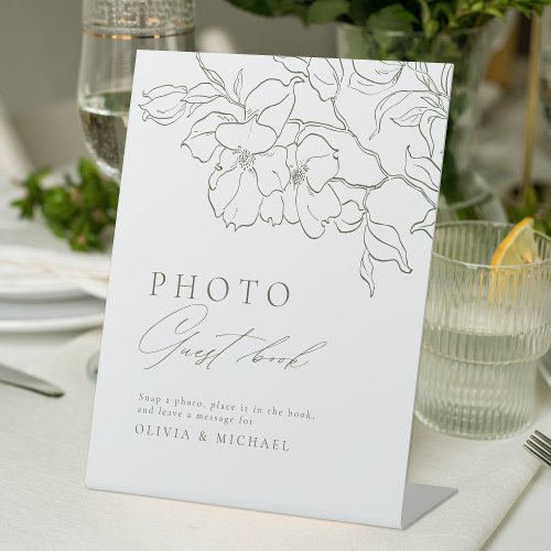 Elegant floral Sage Green Wedding Photo Guest Book Pedestal Sign