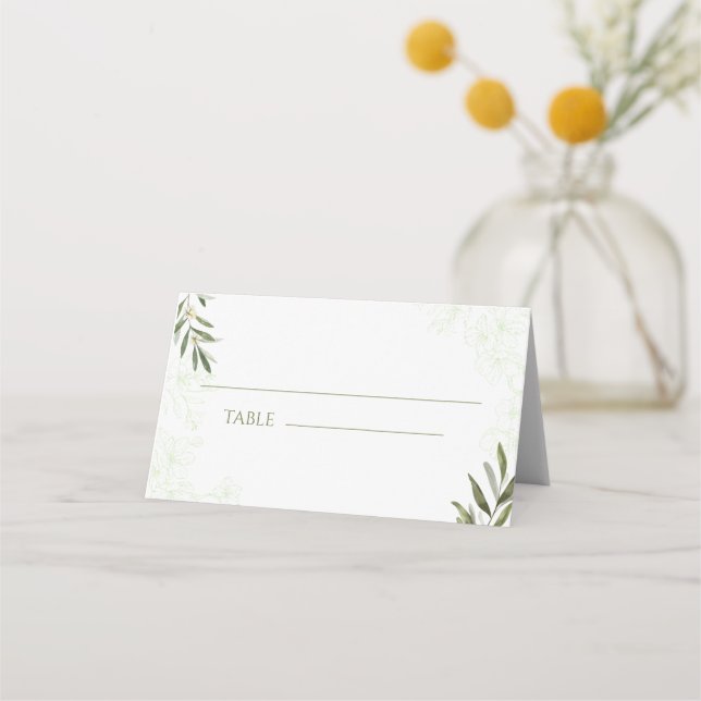 Elegant Floral Sage Green Wedding Place Card (Front)