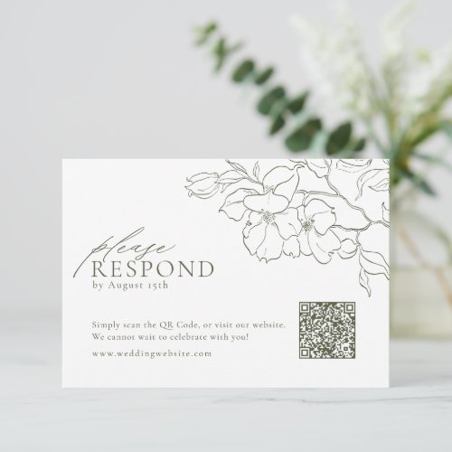 Elegant floral sage green wedding QR code  RSVP Card