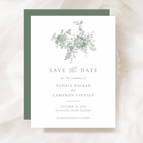 Elegant Floral Sage Green Wedding Save the Date Invitation