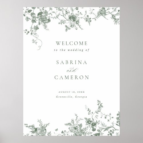 Elegant Floral Sage Vintage Wedding Welcome Sign