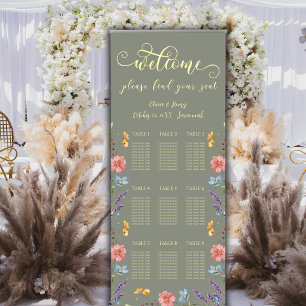 Elegant Floral Sage Wedding 9 Tables Seating Chart Retractable Banner