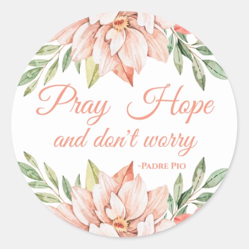 Elegant Floral Saint Padre Pio Quote Christian Classic Round Sticker