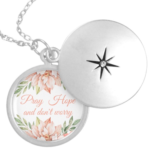 Elegant Floral Saint Padre Pio Quote Christian Locket Necklace (Front)