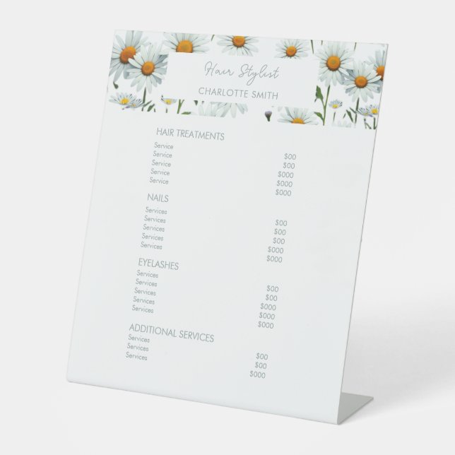 Elegant Floral | Salon Price List Service Menu Pedestal Sign (Front)