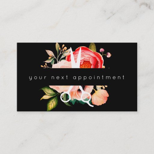 Customizable Elegant Floral Salon Scissors Logo Appointment Business Card