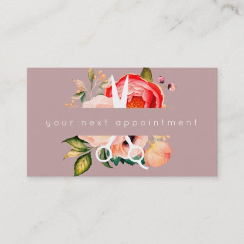 Elegant Floral Salon Scissors Logo Appointment Business Card