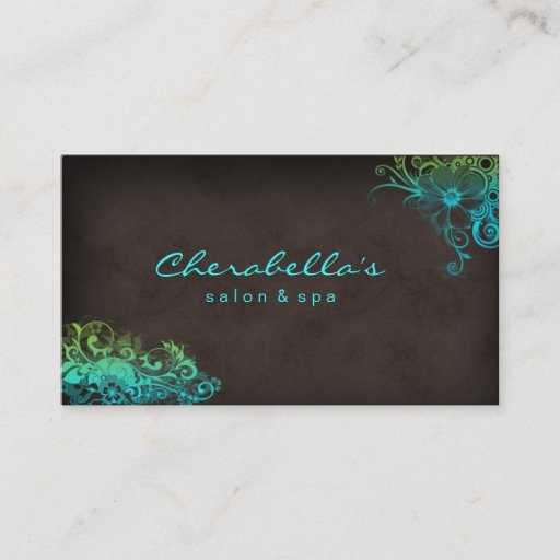 Customizable Elegant Floral Salon Spa Stylish Blue Green Brown Business Card Template