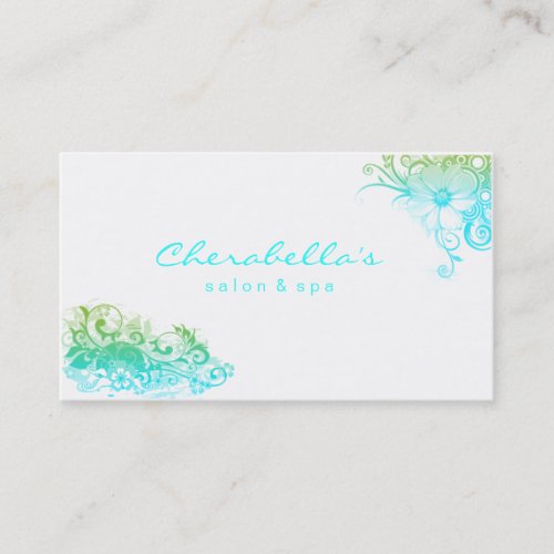 Elegant Floral Salon Spa Stylish Blue Green White Business Card