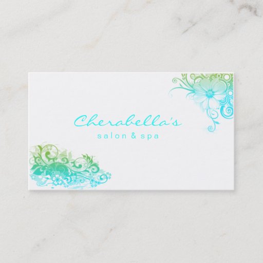 Customizable Elegant Floral Salon Spa Stylish Blue Green White Business Card