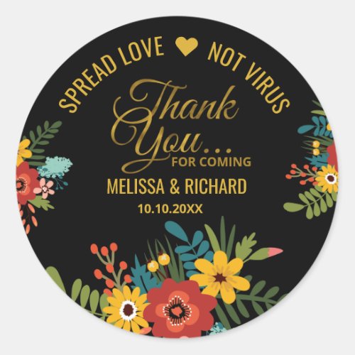 Elegant Floral Sanitizer Wedding Gold Thank You Classic Round Sticker
