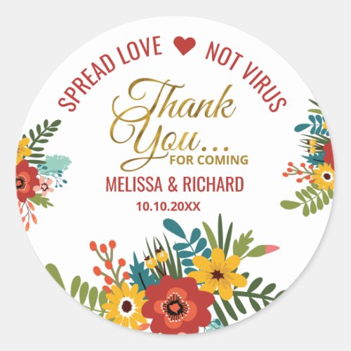 Elegant Floral Sanitizer Wedding Gold Thank You Classic Round Sticker
