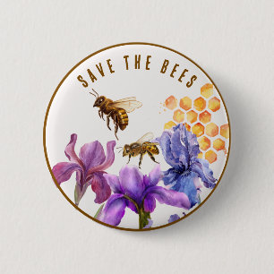 Elegant floral Save the bees Button