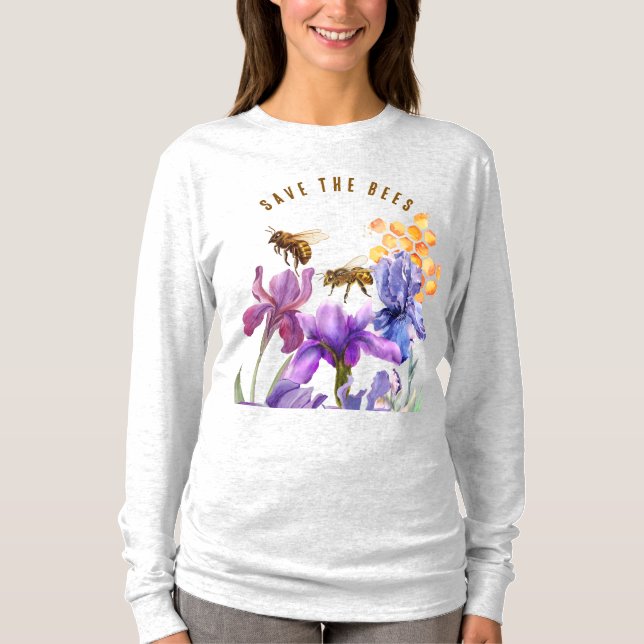 Elegant floral save the bees T-Shirt (Front)