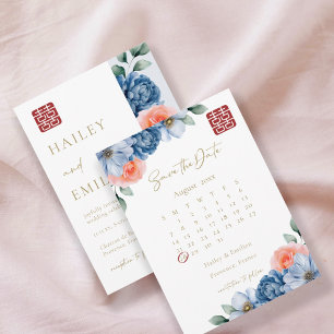 Elegant Floral Save The Date Chinese Wedding Invitation