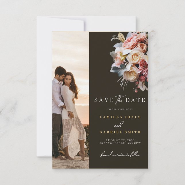 Elegant Floral Save the Date Modern Wedding Card (Front)