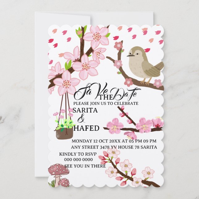 Elegant floral save the date template, wildflower  (Front)