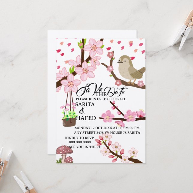 Elegant floral save the date template, wildflower  invitation (Front/Back In Situ)