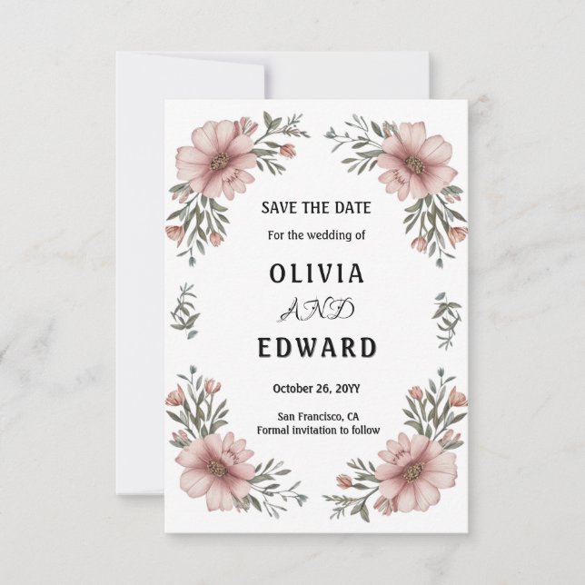 Elegant Floral Save the Date Wedding (Front)