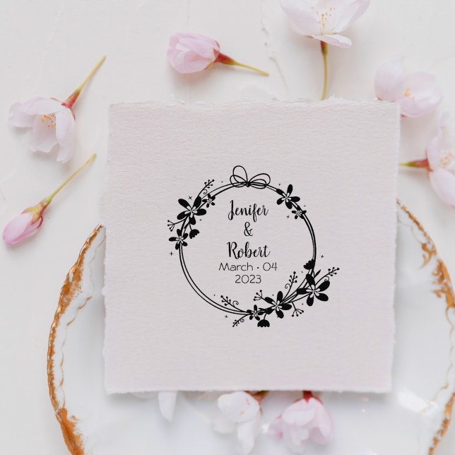 Elegant Floral Save the Date Wedding  Rubber Stamp (Creator Uploaded)