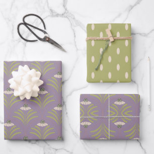 Elegant floral scallop and polka dots wrapping paper sheets