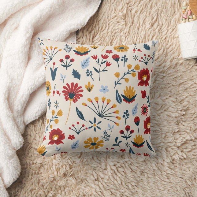 Elegant Floral Scandinavian Print  Throw Pillow (Blanket)