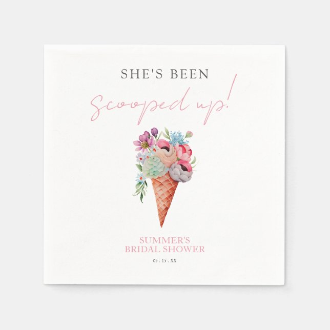 Elegant Floral Scooped Up Ice Cream Bridal Shower Napkins (Front)