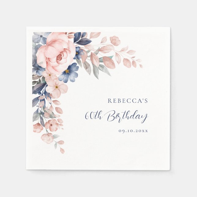 Elegant Floral Script 60th Birthday Any Age Napkins (Front)