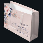 Elegant Floral Script 60th Birthday Custom Large Gift Bag<br><div class="desc">Elegant pink floral birthday Gift Bag that you can easily customize with your details by clicking the "Personalize" button. Features modern popular typography with script text in navy blue TIP: Matching products available for your convenience</div>