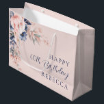 Elegant Floral Script 60th Birthday Custom Large Gift Bag<br><div class="desc">Elegant pink floral birthday Gift Bag that you can easily customize with your details by clicking the "Personalize" button. Features modern popular typography with script text in navy blue TIP: Matching products available for your convenience</div>