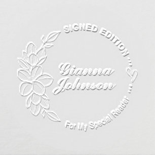 Elegant Floral Script Author's Signature Book Embosser
