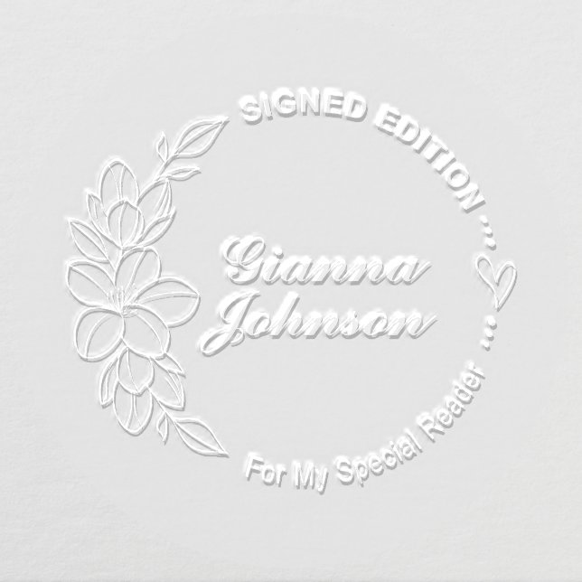 Elegant Floral Script Author's Signature Book Embosser (Design)