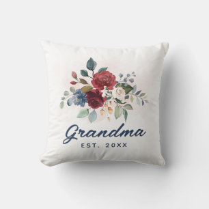 Elegant Floral Script Bloom Grandma Custom Throw Pillow