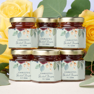 Elegant Floral Script Bridal Shower Custom Honey Jar Favors