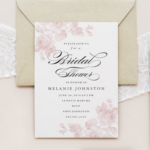 Elegant Floral Script Bridal Shower Invitation