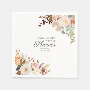 Elegant Floral Script Bridal Shower Paper Napkins