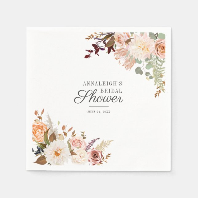 Elegant Floral Script Bridal Shower Paper Napkins (Front)