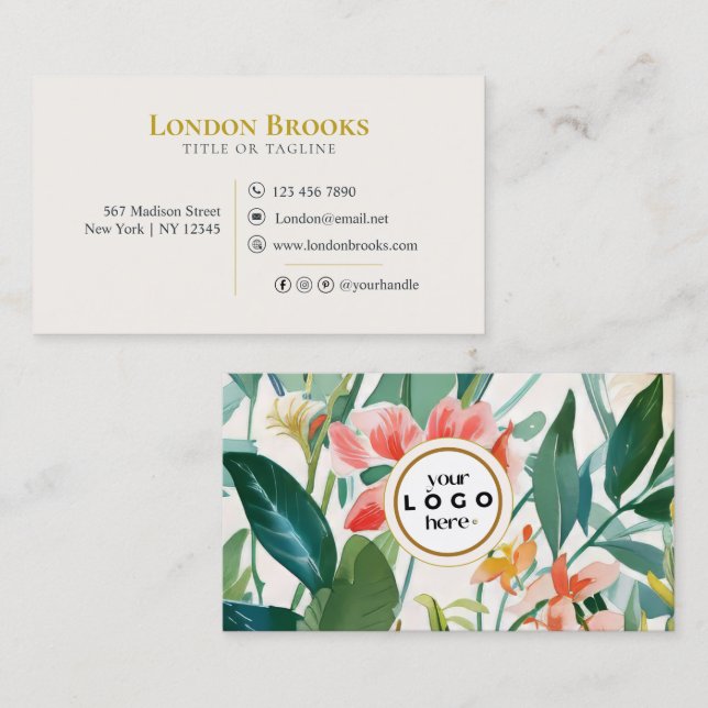 Elegant Floral Script Gold | Social Media Business Business Card (Front/Back)